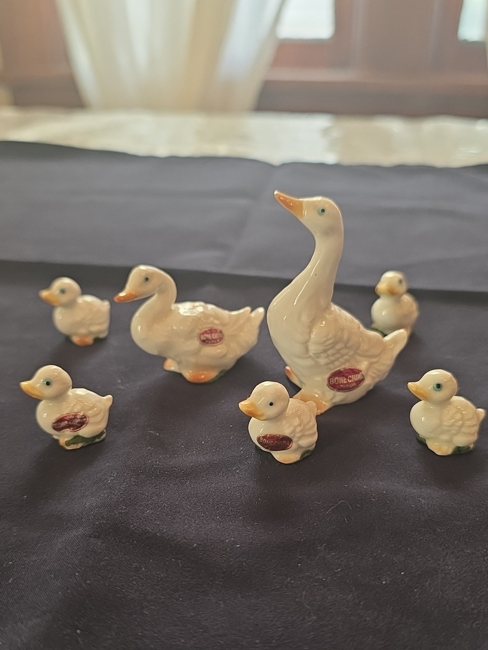 Bone China Vintage 1950s Duck Family Figurine Set Mother Father & 5 Ducklings